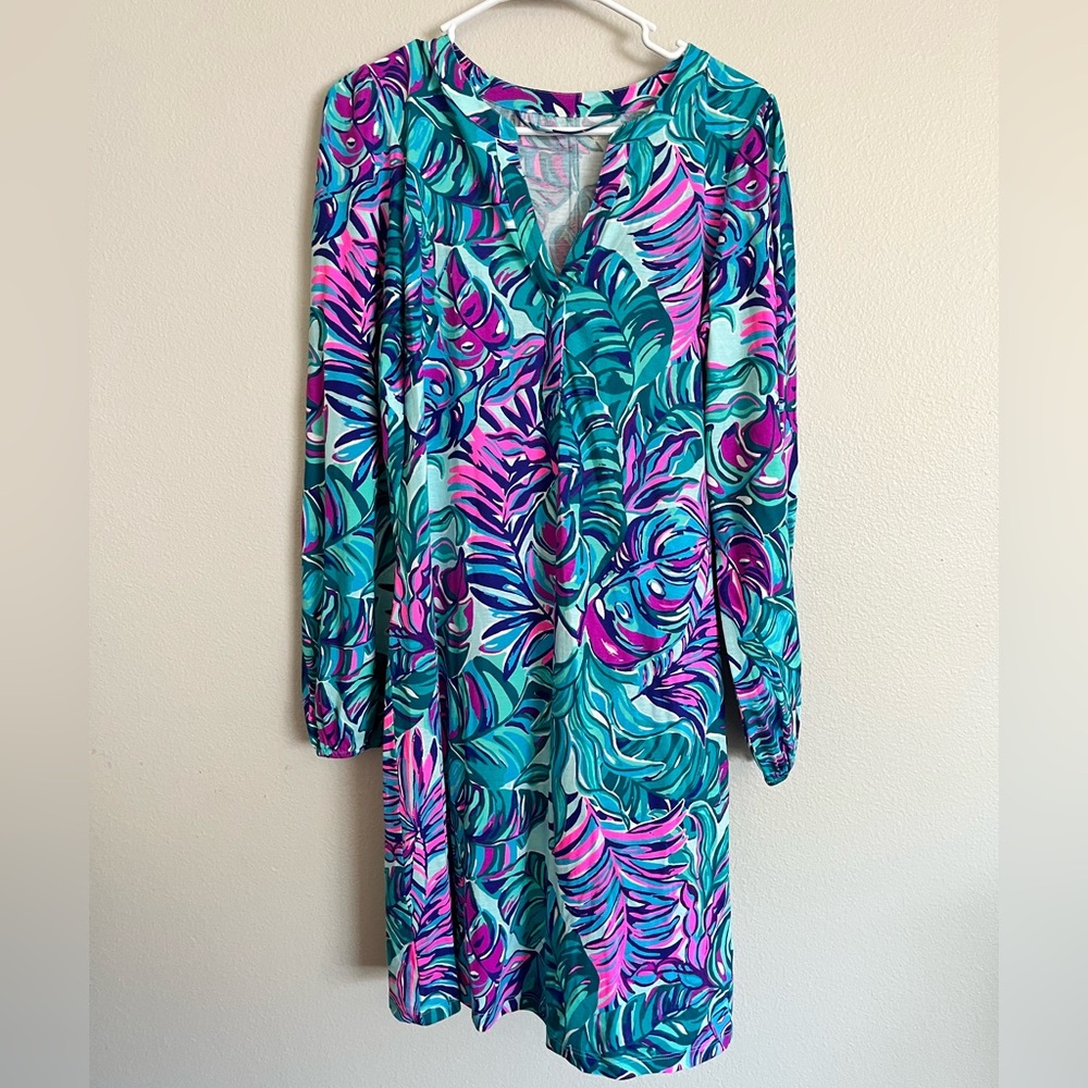 Lilly Pulitzer Turquoise & Purple Printed V-Neck Wrap Dress - Picture 3 of 8